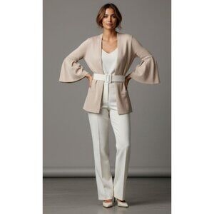 NWT Maria Bellentani Bell Sleeve Two-Button Front Cardigan Beige M